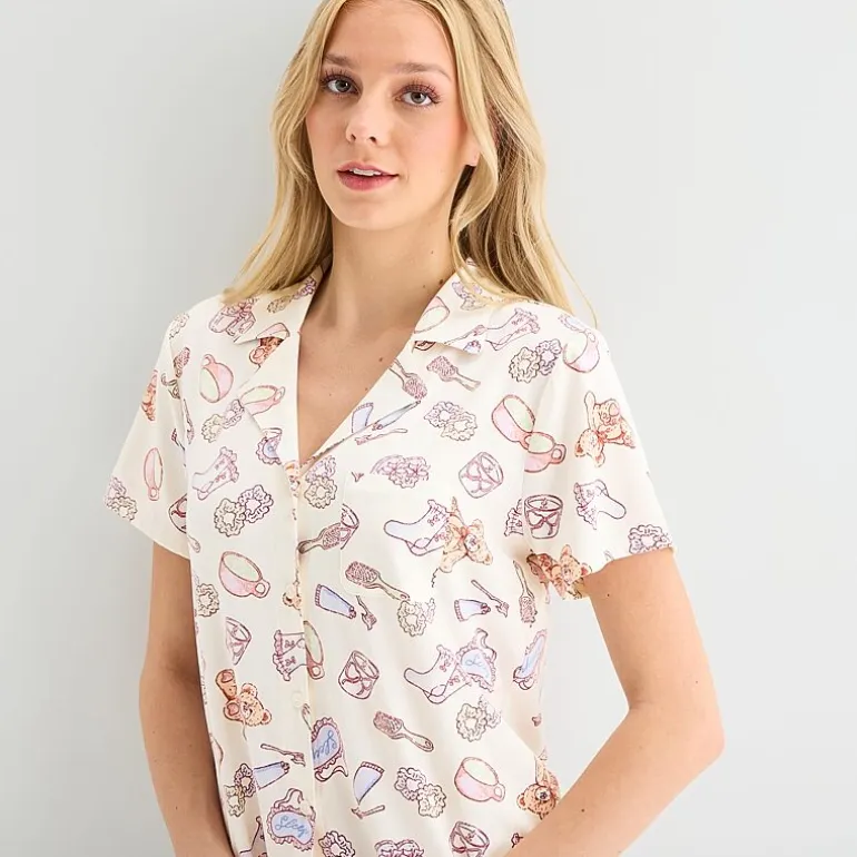 Arizona Body Womens V-Neck Short Sleeve 2-pc. Juniors Pajama Set