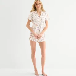 Arizona Body Womens V-Neck Short Sleeve 2-pc. Juniors Pajama Set