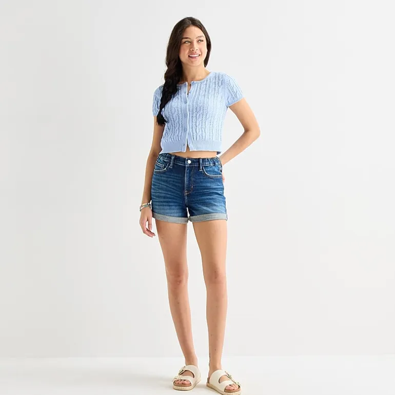Arizona Curvy Womens 4" Mid Rise Juniors Denim Short