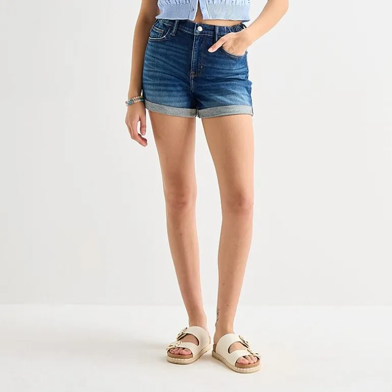 Arizona Curvy Womens 4" Mid Rise Juniors Denim Short