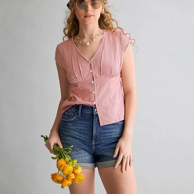 Arizona Curvy Womens 4" Mid Rise Juniors Denim Short