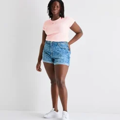 Arizona Curvy Womens 4" Mid Rise Juniors Plus Denim Short