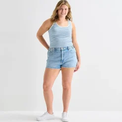 Arizona Curvy Womens 2 1/2" Mid Rise Juniors Plus Denim Short