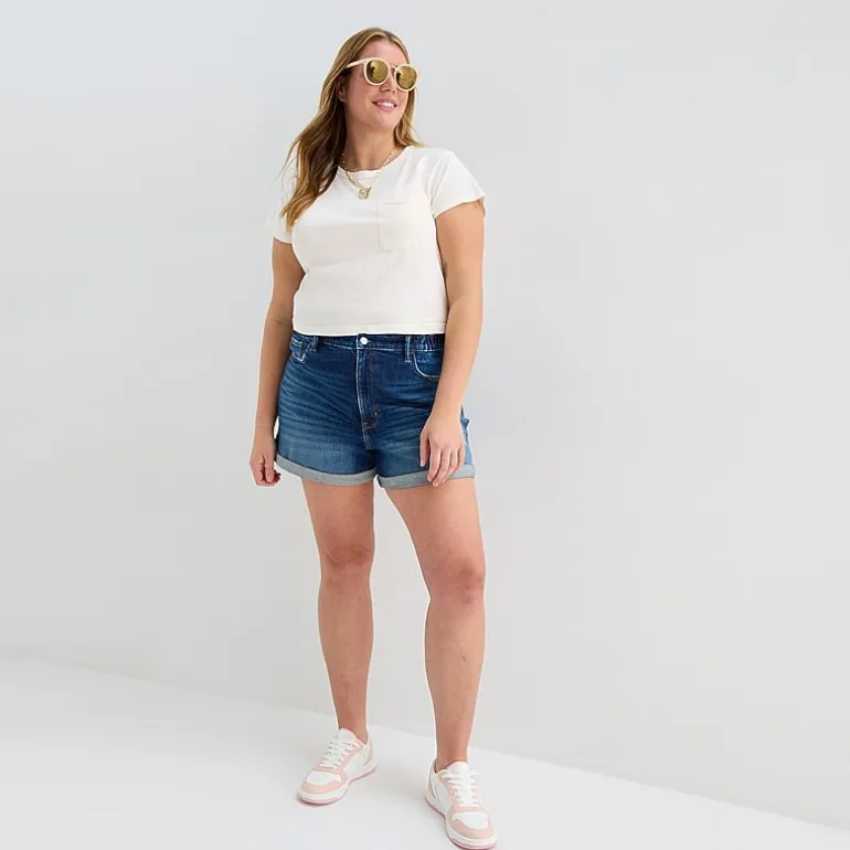 Arizona Curvy Womens 4" Mid Rise Juniors Plus Denim Short
