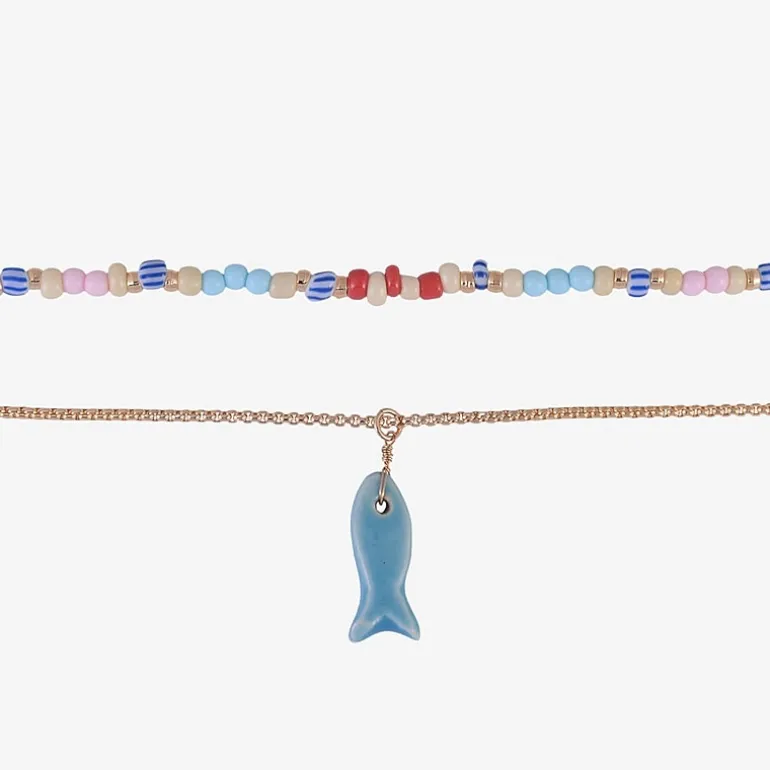 Arizona Gold Tone Fish Womens 16 Inch Beaded Necklace