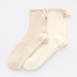 Arizona Lettuce Edge Backseam Bow Womens 2 Pair Quarter Ankle Socks