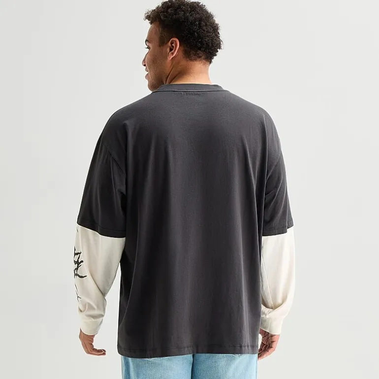 Arizona Mens Crew Neck Long Sleeve Big and Tall Twofer Graphic Shirt
