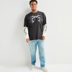 Arizona Mens Crew Neck Long Sleeve Big and Tall Twofer Graphic Shirt