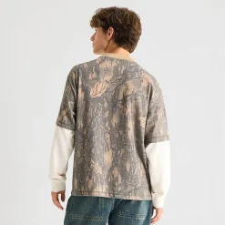Arizona Mens Crew Neck Long Sleeve Twofer Graphic Shirt