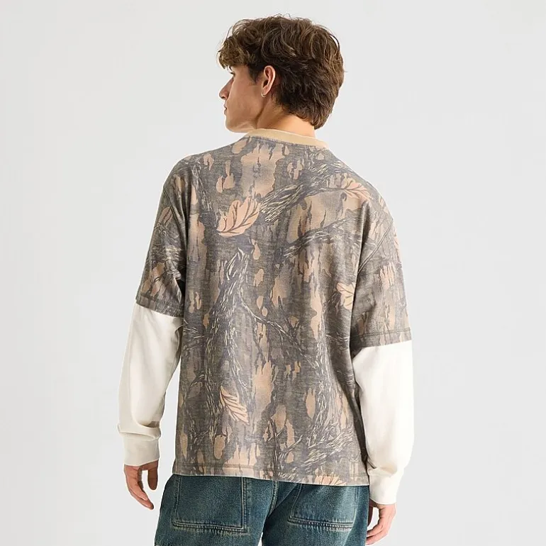 Arizona Mens Crew Neck Long Sleeve Twofer Graphic Shirt