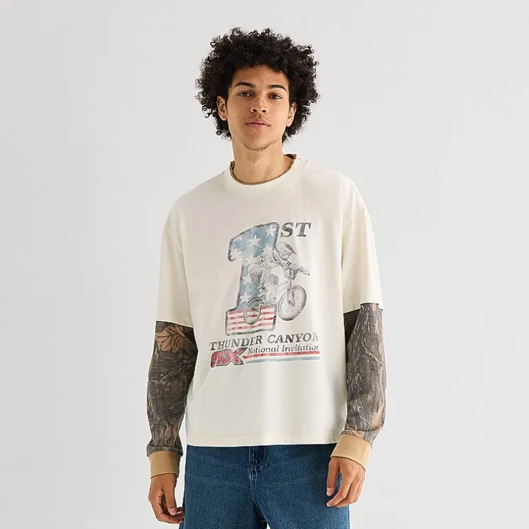 Arizona Mens Crew Neck Long Sleeve Twofer Graphic Shirt