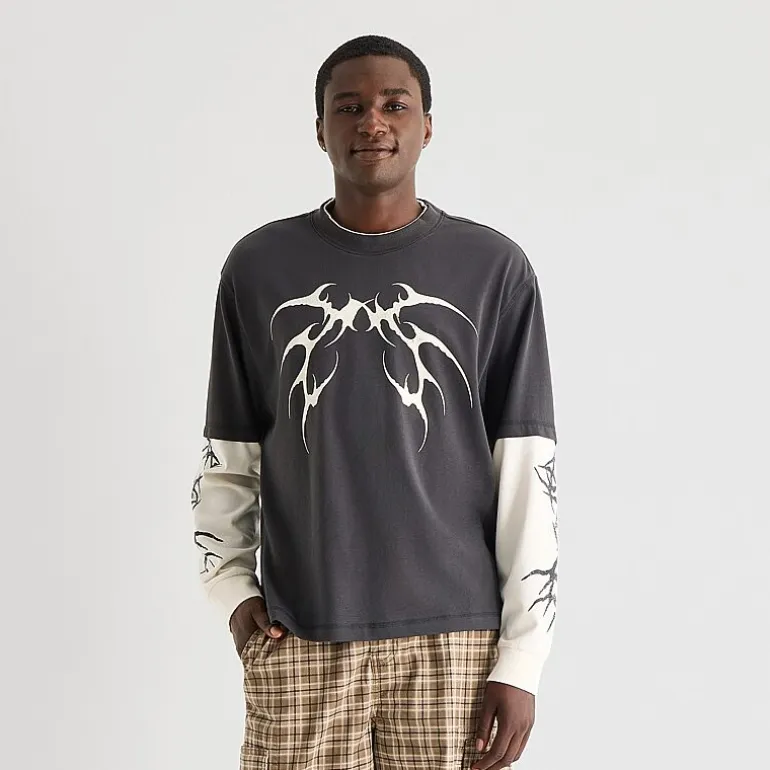 Arizona Mens Crew Neck Long Sleeve Twofer Graphic Shirt