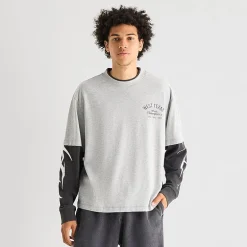 Arizona Mens Crew Neck Long Sleeve Twofer Graphic Shirt