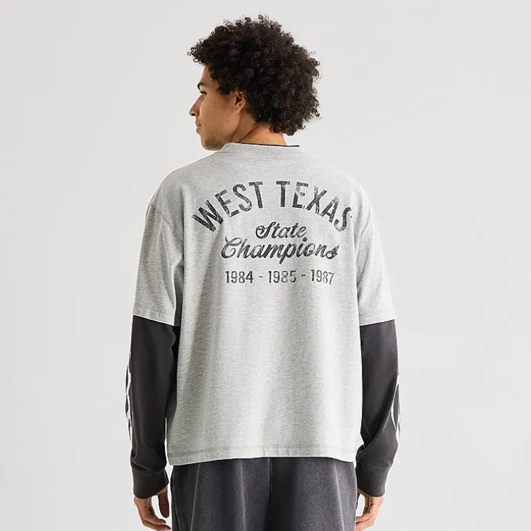 Arizona Mens Crew Neck Long Sleeve Twofer Graphic Shirt