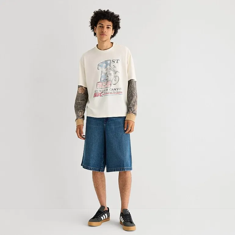 Arizona Mens Crew Neck Long Sleeve Twofer Graphic Shirt
