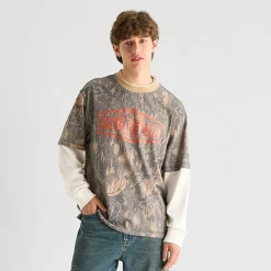 Arizona Mens Crew Neck Long Sleeve Twofer Graphic Shirt