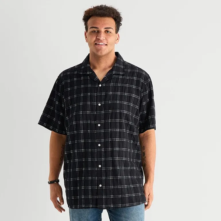 Arizona Mens Short Sleeve Boxy Fit Big and Tall Button-Down Shirt