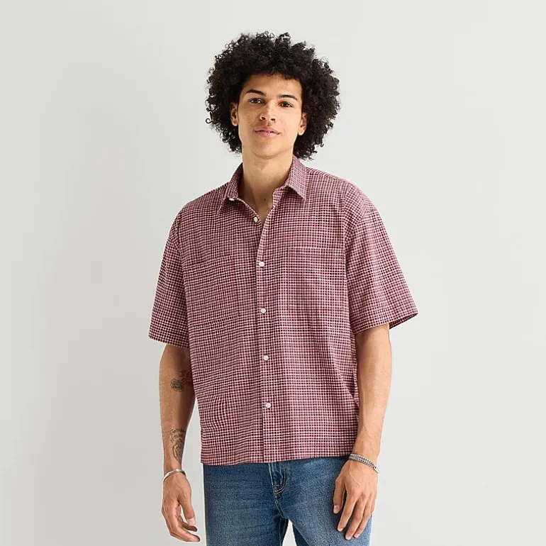 Arizona Mens Short Sleeve Boxy Fit Button-Down Shirt