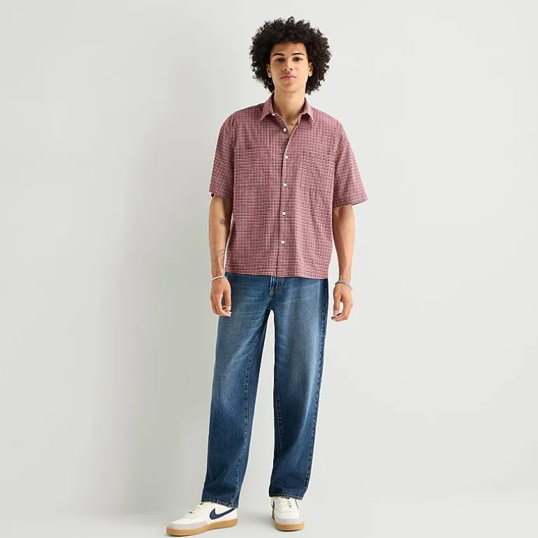 Arizona Mens Short Sleeve Boxy Fit Button-Down Shirt