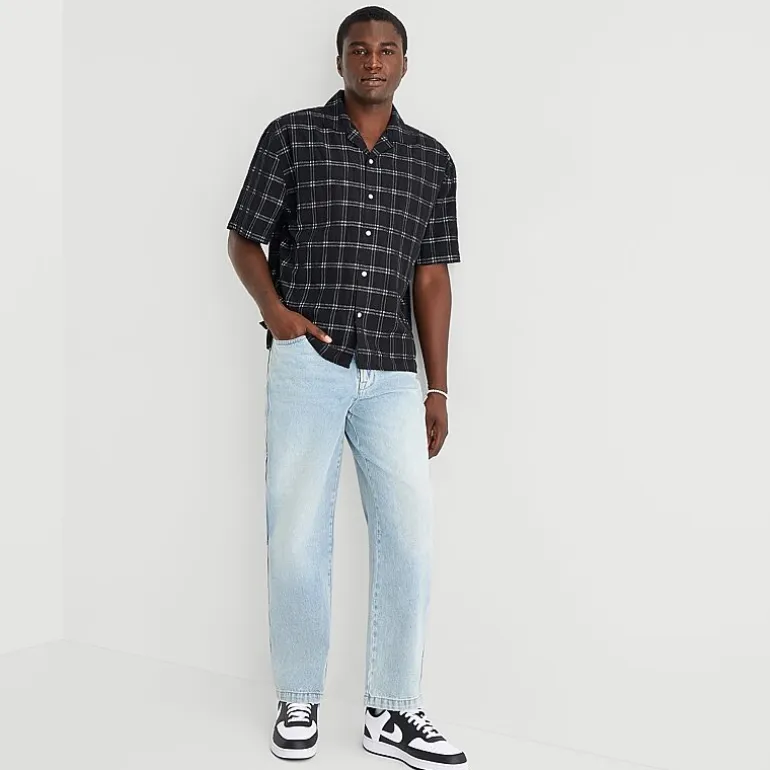 Arizona Mens Short Sleeve Boxy Fit Button-Down Shirt