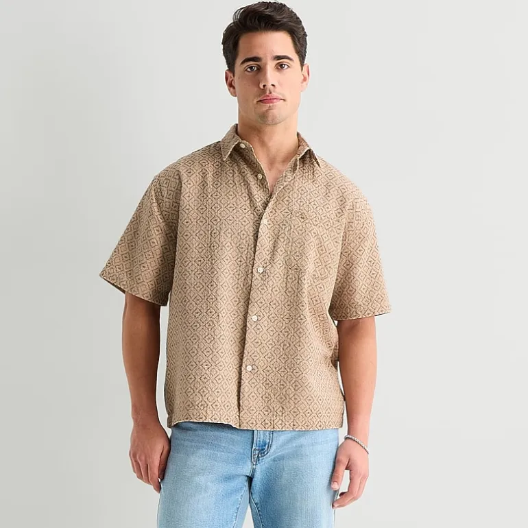 Arizona Mens Short Sleeve Regular Fit Button-Down Shirt