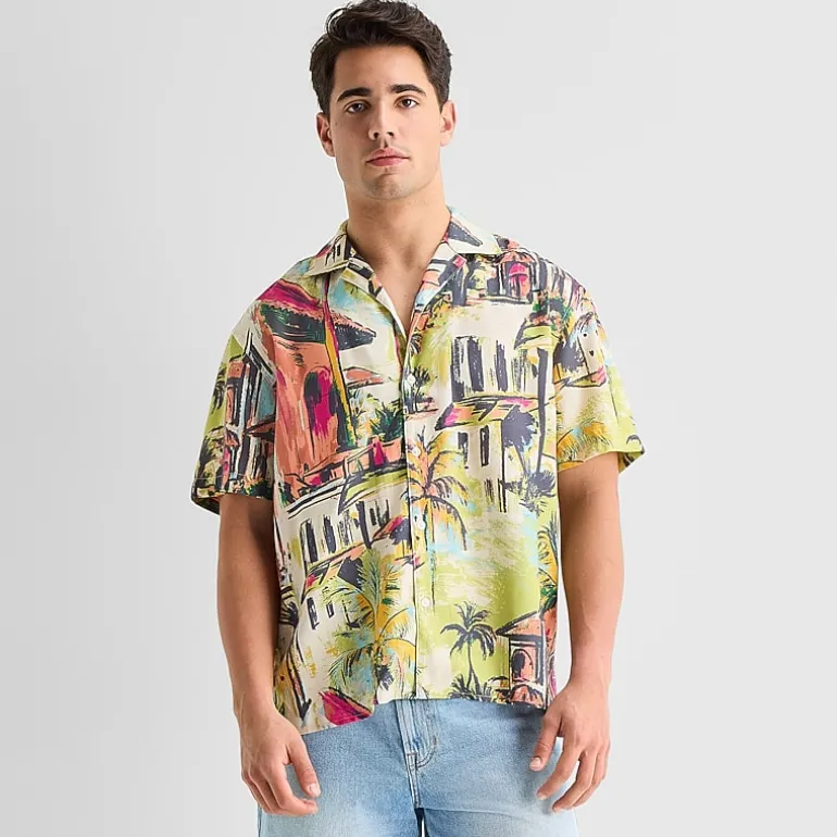 Arizona Mens Short Sleeve Regular Fit Button-Down Shirt