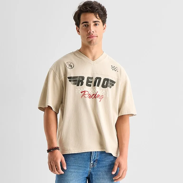 Arizona Mens V Neck Short Sleeve Boxy Fit Graphic T-Shirt