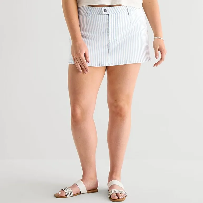 Arizona Striped Womens Juniors Plus Low Rise Stretch Fabric Denim Skirt