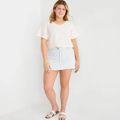 Arizona Striped Womens Juniors Plus Low Rise Stretch Fabric Denim Skirt