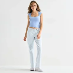 Arizona Striped Womens Juniors Low Rise Straight Leg Jean