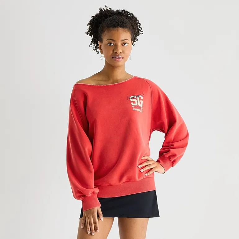 Arizona Supergirl Womens Juniors Asymmetrical Neck Long Sleeve Supergirl Sweatshirt