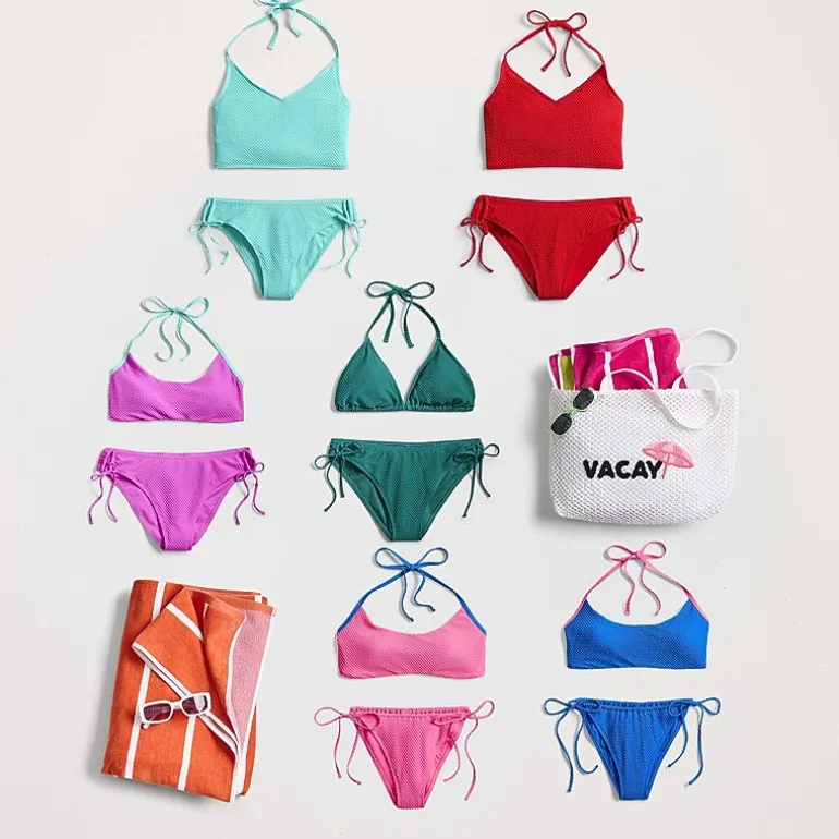 Arizona Womens Adjustable Straps Textured Juniors Bikini Halter Swimsuit Top