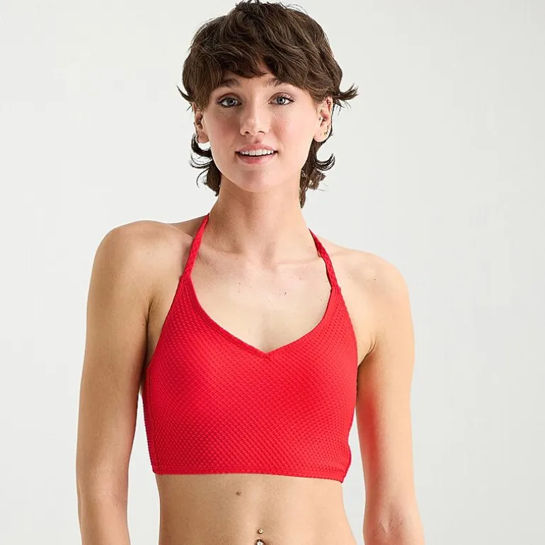Arizona Womens Adjustable Straps Textured Juniors Bikini Halter Swimsuit Top