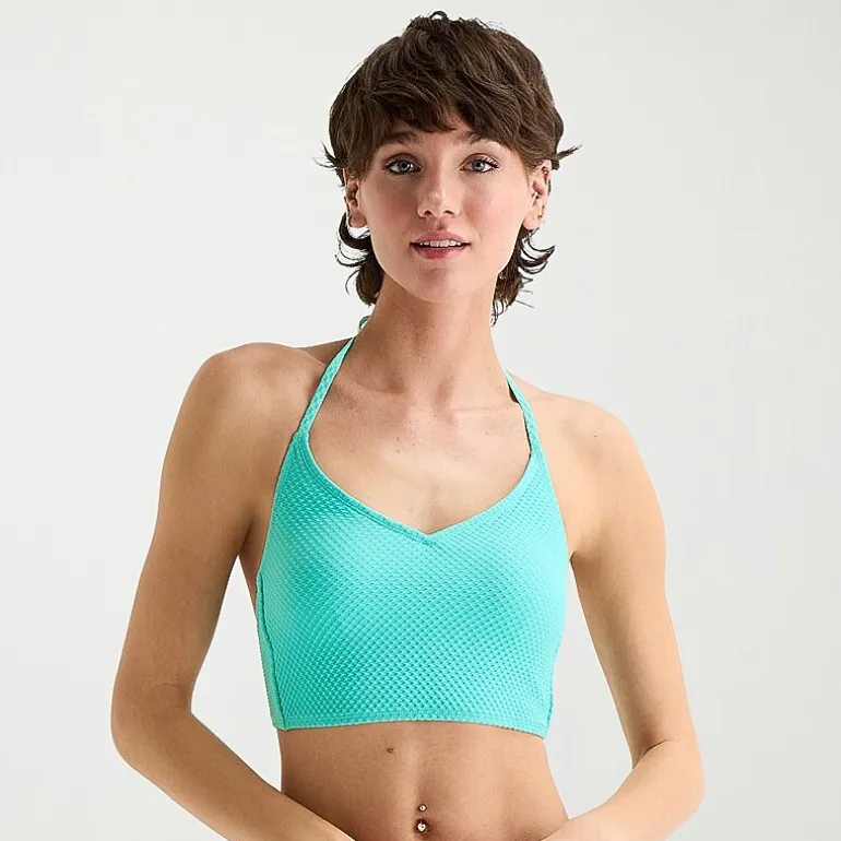 Arizona Womens Adjustable Straps Textured Juniors Bikini Halter Swimsuit Top