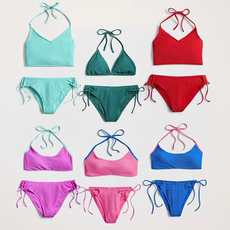 Arizona Womens Adjustable Straps Textured Juniors Bikini Halter Swimsuit Top