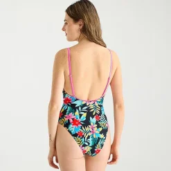 Arizona Womens Exotic Tropical Leaf Juniors Cheeky One Piece Swimsuit