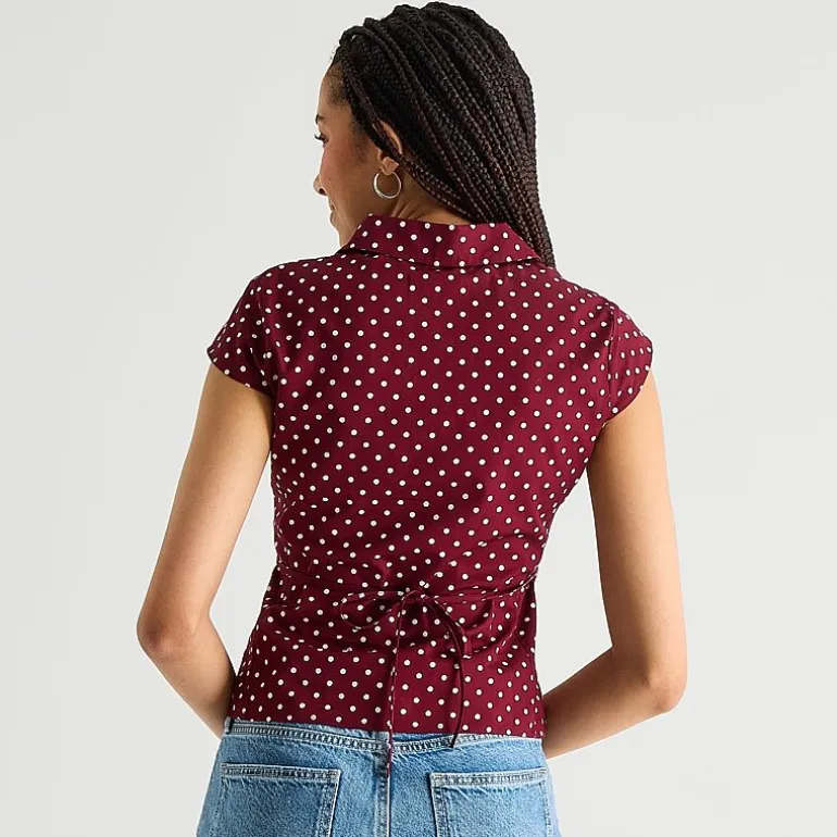 Arizona Womens Juniors Cap Short Sleeve Regular Fit Button-Down Shirt