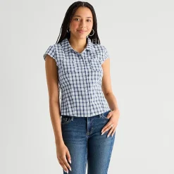 Arizona Womens Juniors Cap Short Sleeve Regular Fit Button-Down Shirt
