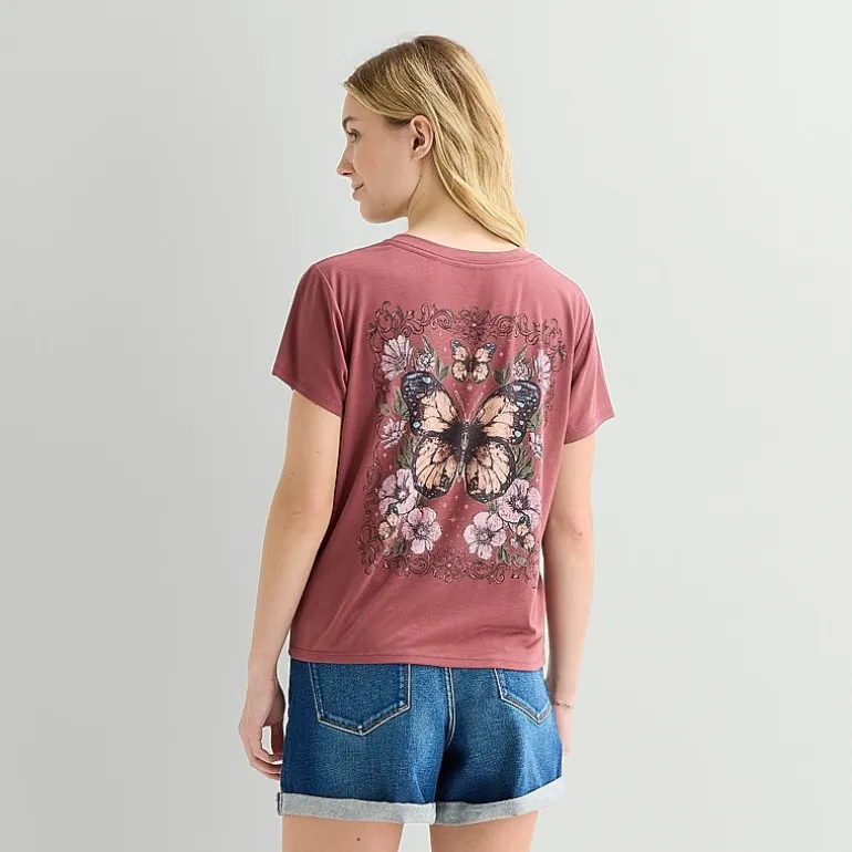 Arizona Womens Juniors Crew Neck Short Sleeve Regular Fit Graphic T-Shirt
