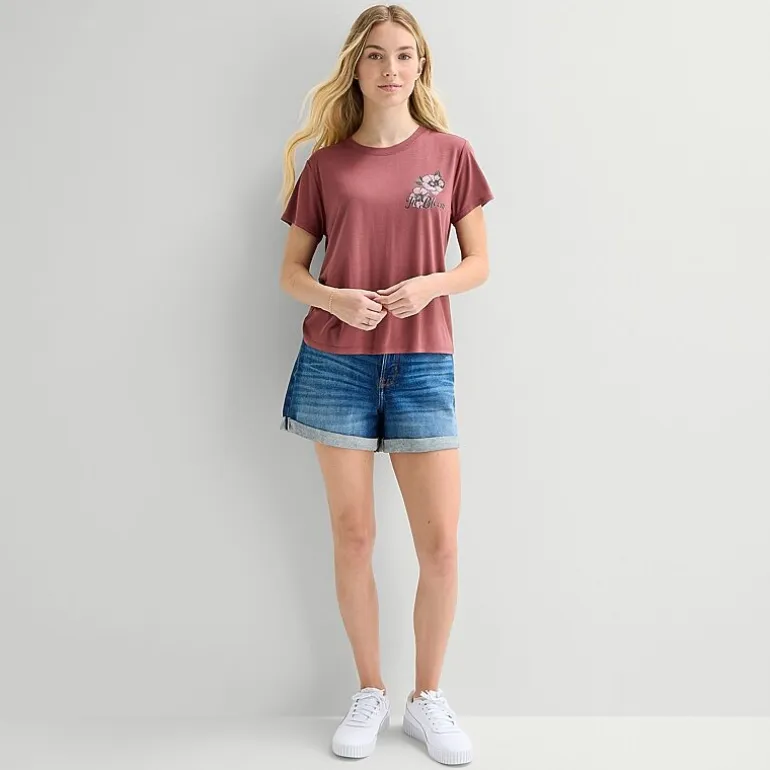 Arizona Womens Juniors Crew Neck Short Sleeve Regular Fit Graphic T-Shirt