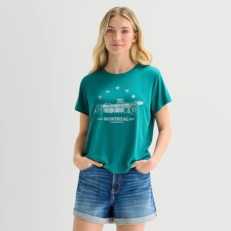 Arizona Womens Juniors Crew Neck Short Sleeve Regular Fit Graphic T-Shirt