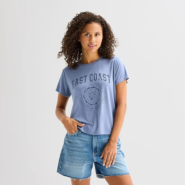 Arizona Womens Juniors Crew Neck Short Sleeve Regular Fit Graphic T-Shirt