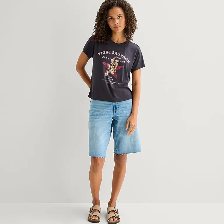 Arizona Womens Juniors Crew Neck Short Sleeve Regular Fit Graphic T-Shirt