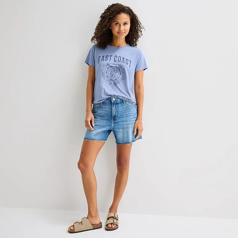 Arizona Womens Juniors Crew Neck Short Sleeve Regular Fit Graphic T-Shirt