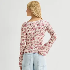 Arizona Womens Juniors Crew Neck Long Sleeve Lace Blouse