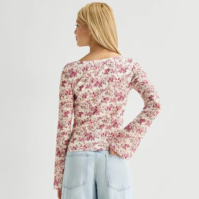 Arizona Womens Juniors Crew Neck Long Sleeve Lace Blouse