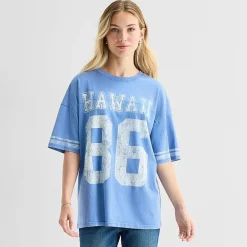 Arizona Womens Juniors Crew Neck Short Sleeve Oversized Graphic T-Shirt