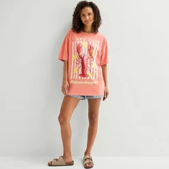 Arizona Womens Juniors Crew Neck Short Sleeve Oversized Graphic T-Shirt
