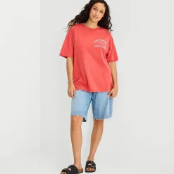 Arizona Womens Juniors Crew Neck Short Sleeve Oversized Graphic T-Shirt