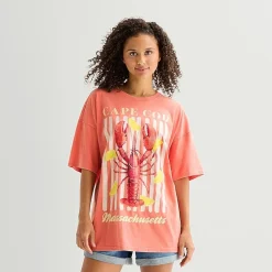 Arizona Womens Juniors Crew Neck Short Sleeve Oversized Graphic T-Shirt